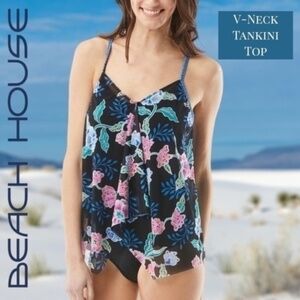 BEACH HOUSE Kerry Mesh Overlay V-Neck Floral Tankini Swim Top NWT/12
